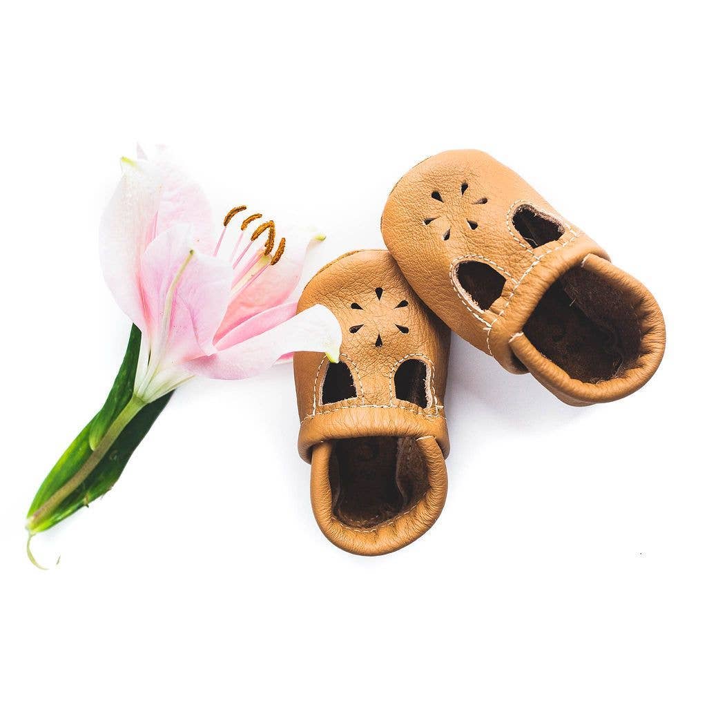 Camel tan T-strap Shoes Leather Infant Baby & Toddler Girl: 9M