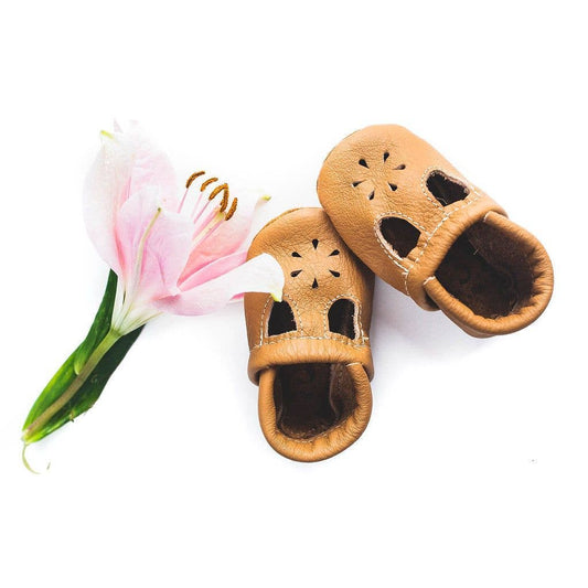 Camel tan T-strap Shoes Leather Infant Baby & Toddler Girl: 9M